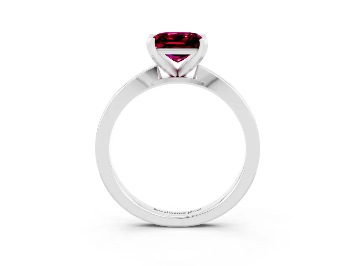 Princess Cut Garnet Solitaire Engagement Ring with Classic Band and Four-Prong Setting Silver