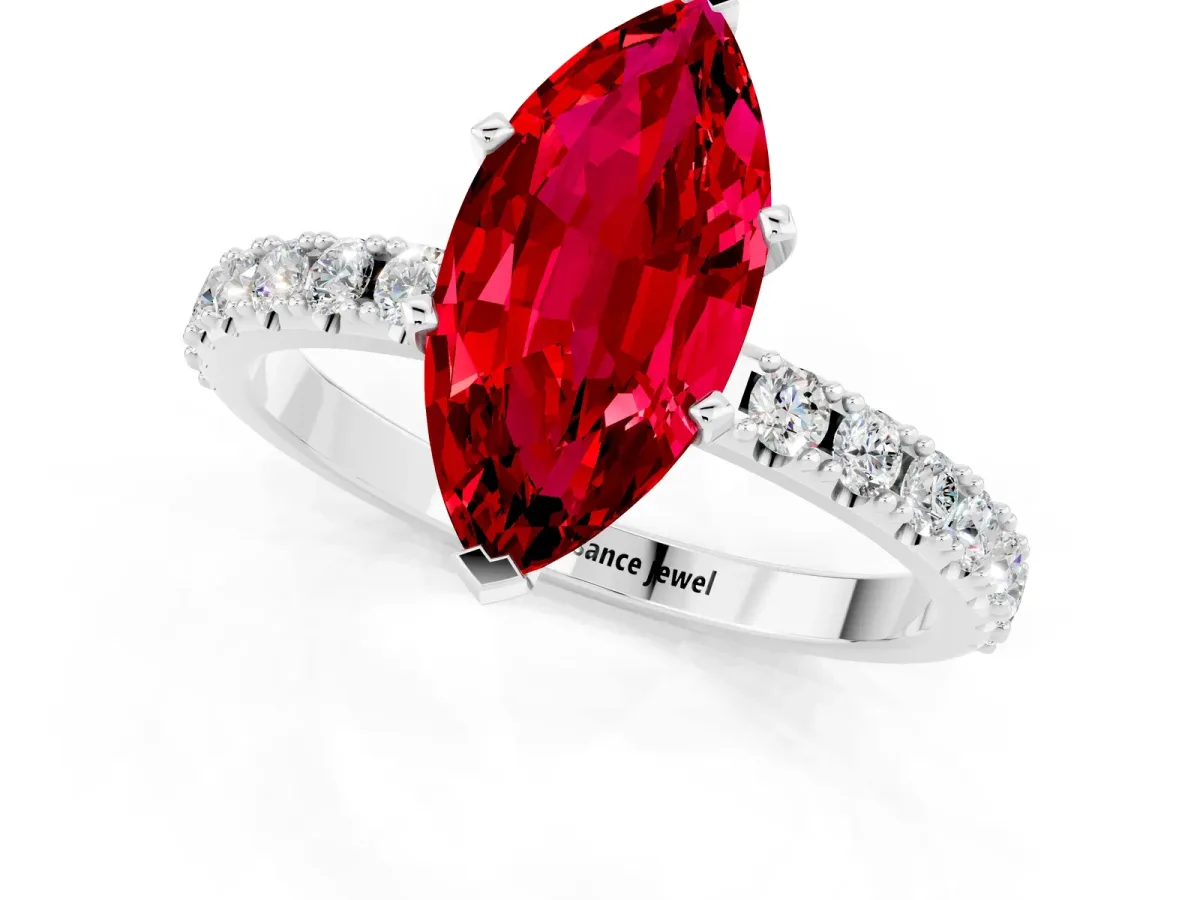 Marquise Cut Ruby Solitaire Pavé Band with Four-Prong Setting Silver