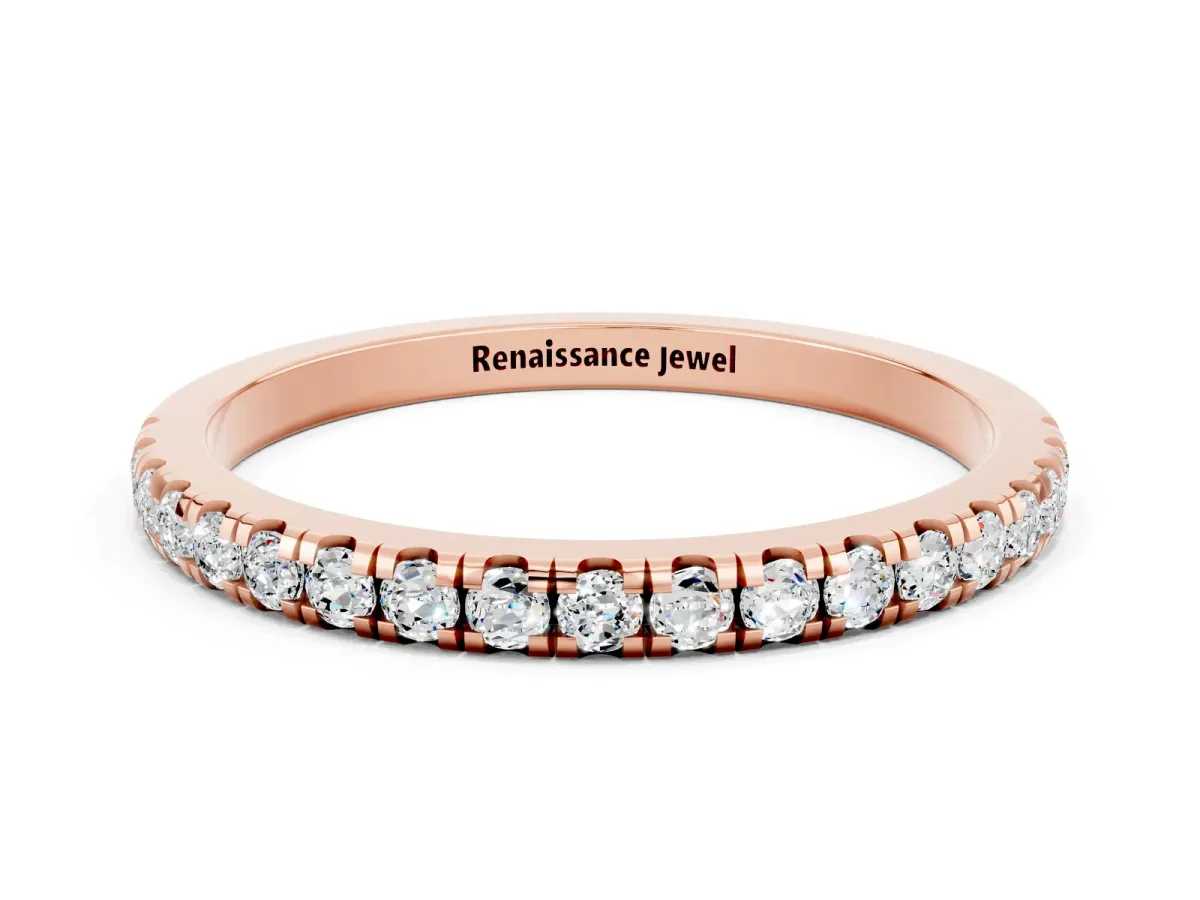 Pavé Round Moissanite Half Eternity Band with Shared Prong Setting Rose gold