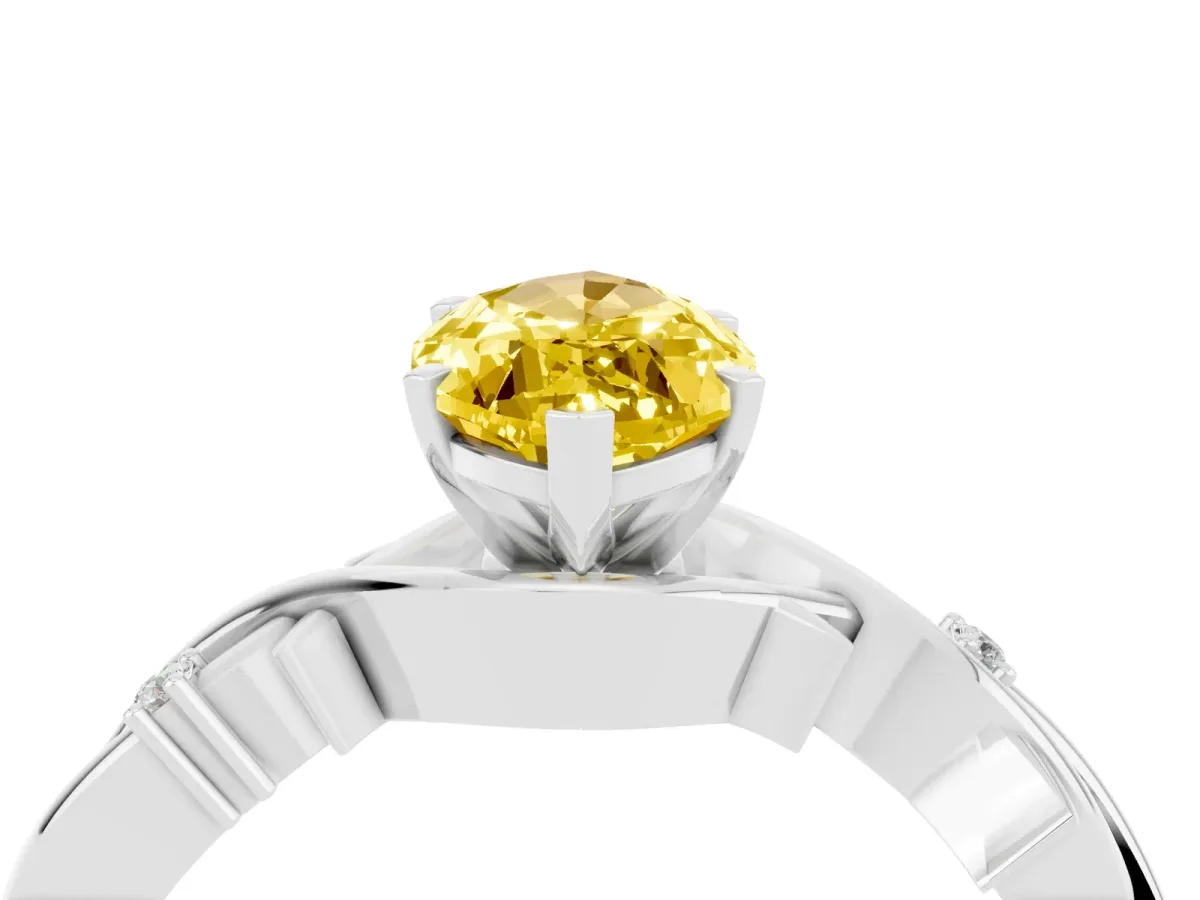 Marquise Cut Yellow Sapphire Solitaire Ring with Twisted Band and Prong Setting Silver