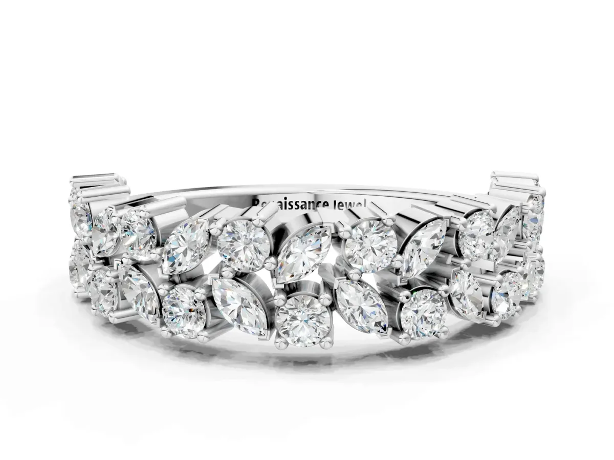 Pave Marquise and Round Diamond Eternity Band with Prong Setting Silver