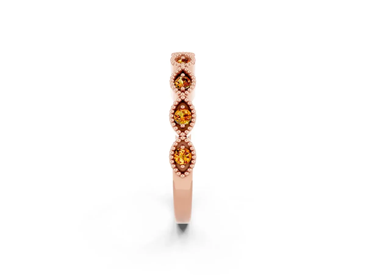 Milgrain Marquise Citrine Half Eternity Band with Bezel Setting Rose gold