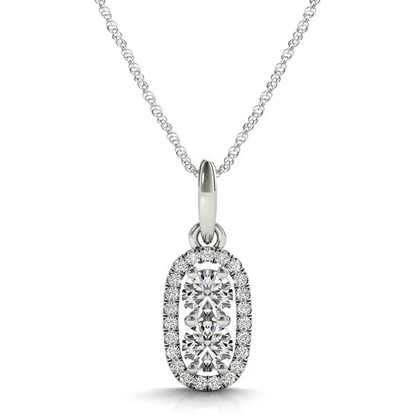 Halo Round Brilliant Double Stone Pendant White gold