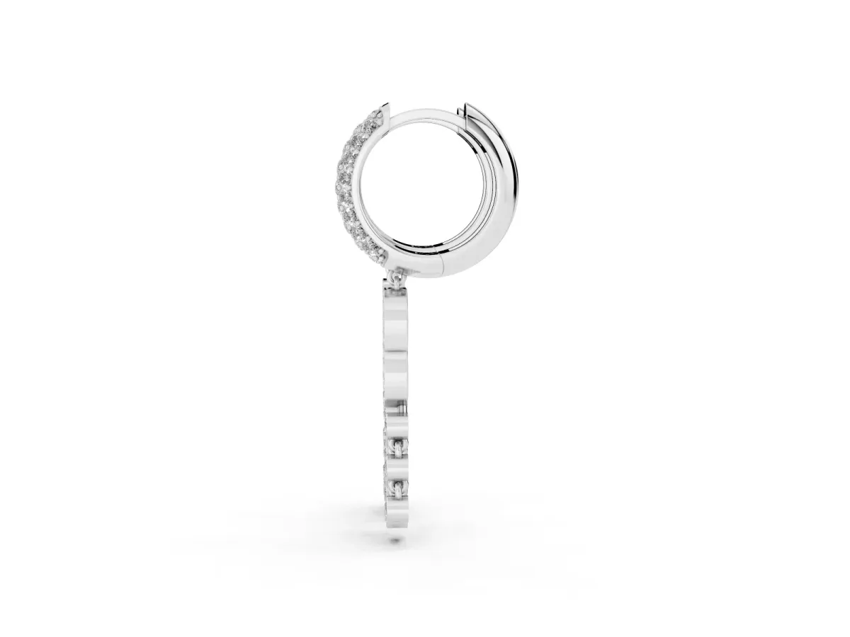 Round Diamond Initial B Huggie Hoop Earrings Silver