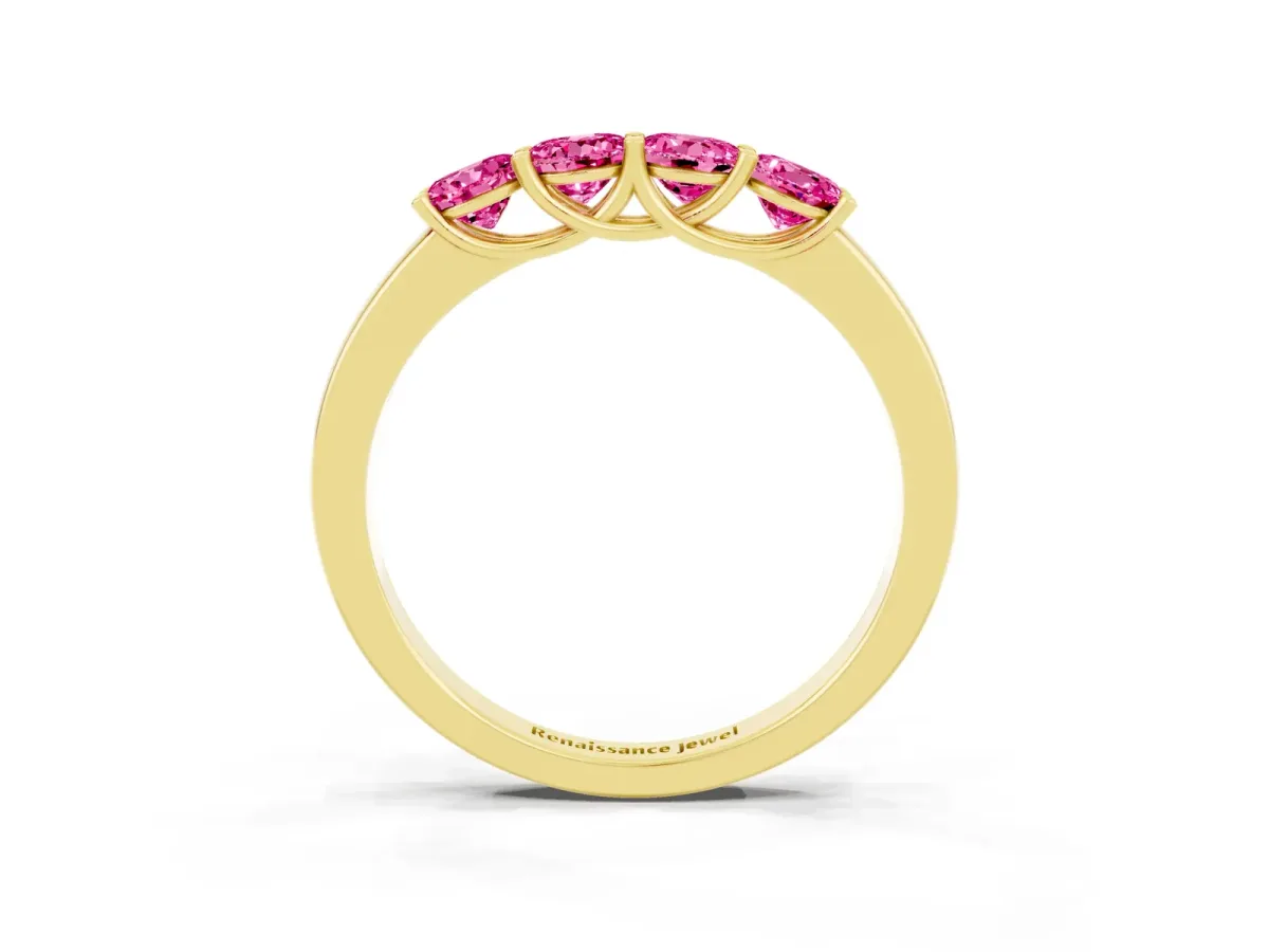 Four-Stone Round Pink Sapphire Prong-Set Band Yellow gold