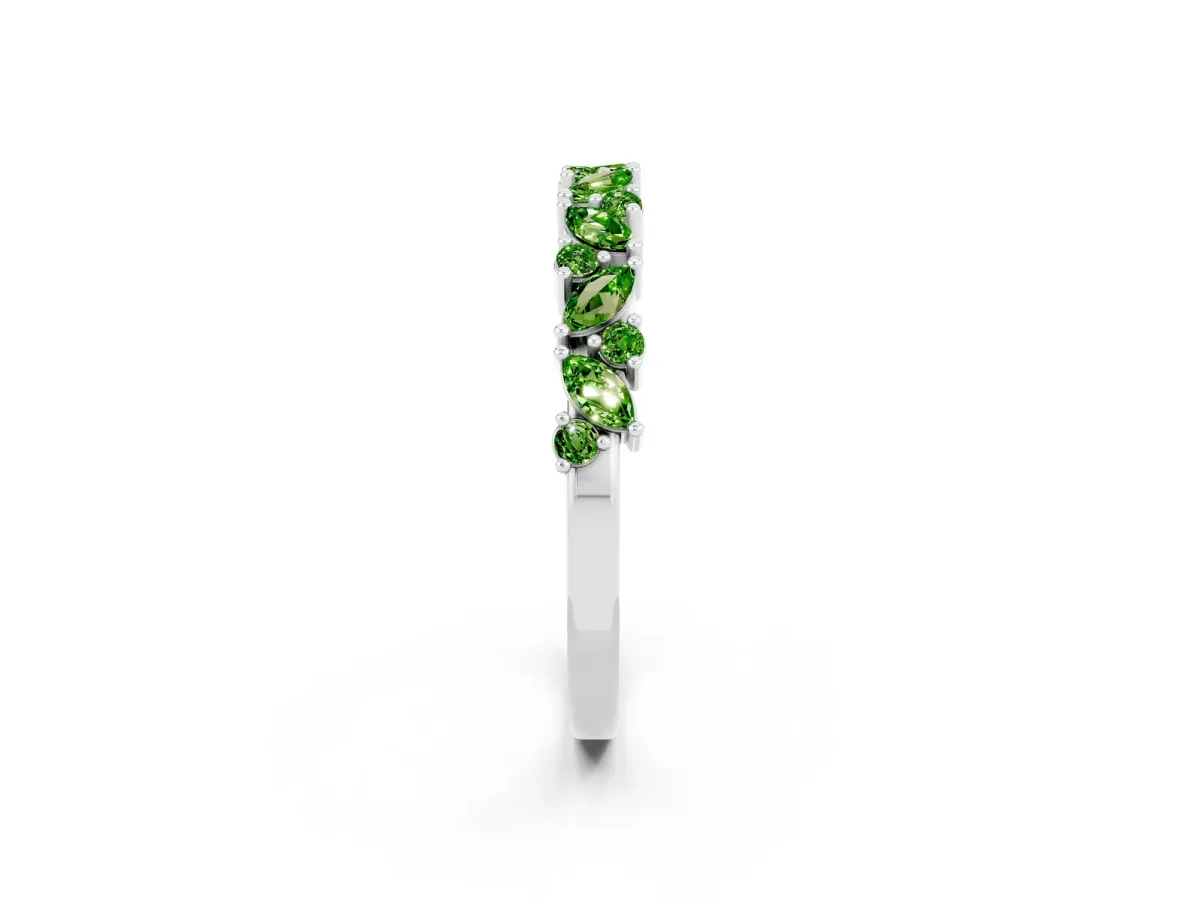 Marquise and Round Peridot Vine Eternity Band with Prong Setting Silver
