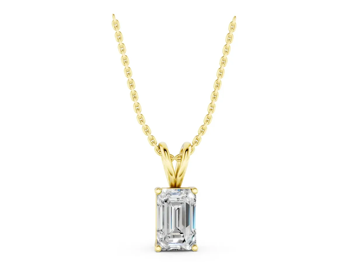 Emerald Cut Solitaire Pendant with Four-Prong Setting Yellow gold