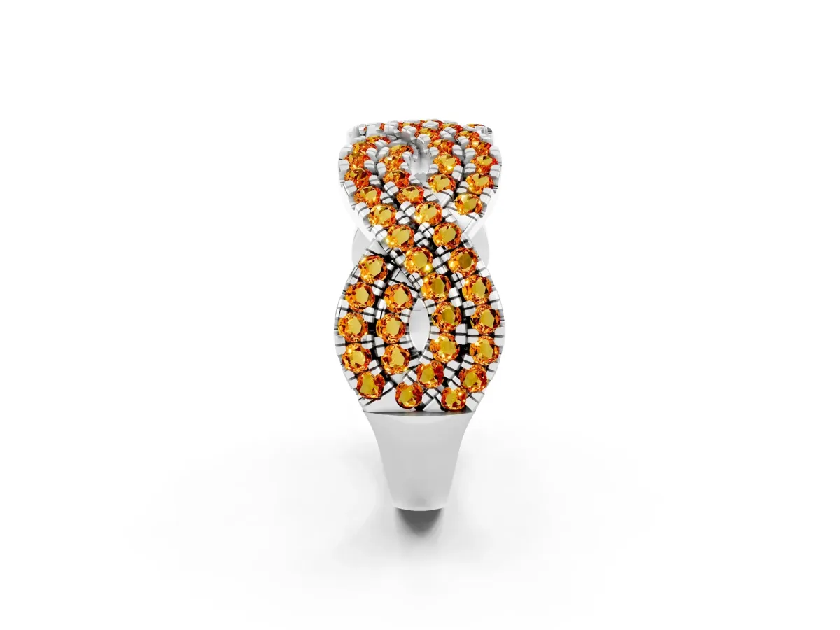Pavé Round Citrine Infinity Twist Band with Shared Prong Setting White gold