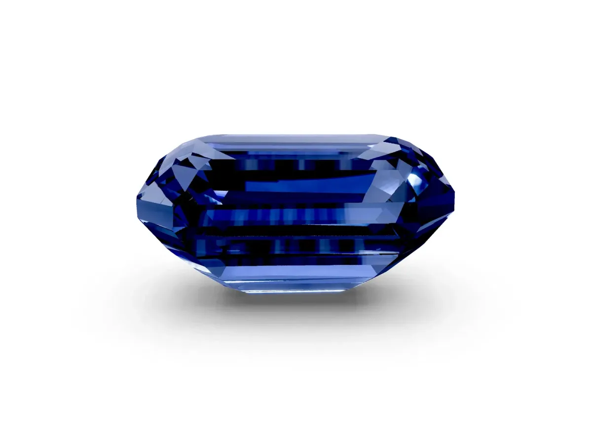 Emerald Cut Blue Sapphire Solitaire Twisted Band with Round Accents and Prong Setting Silver