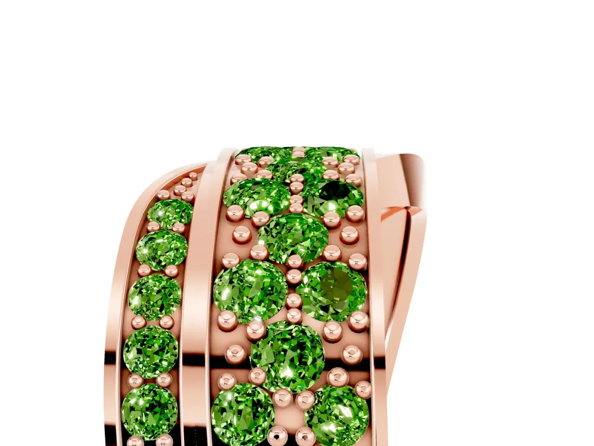 Pavé Round Peridot Crossover Band with Bead Prong Setting Rose gold