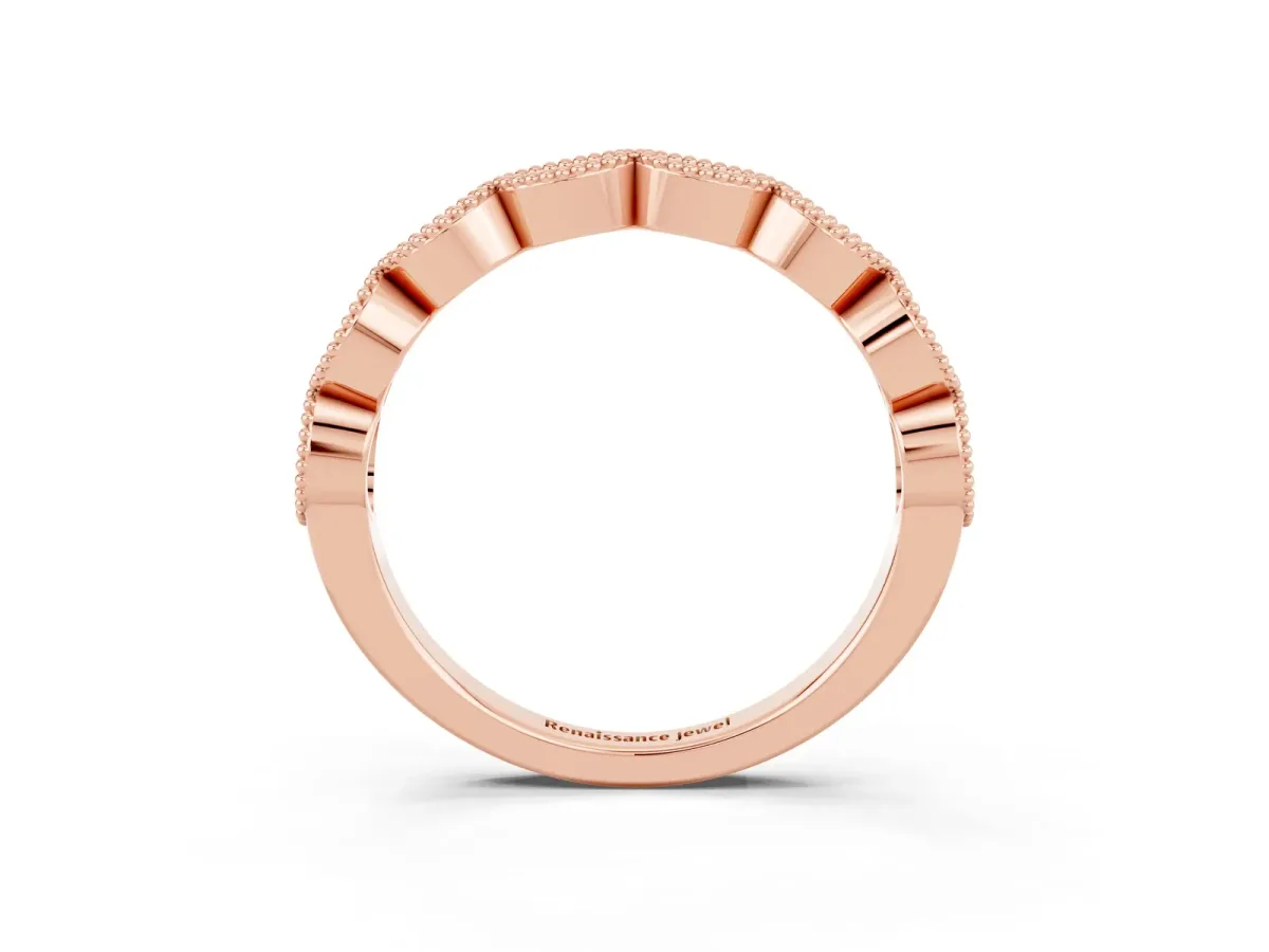 Milgrain Marquise Peridot Half Eternity Band with Bezel Setting Rose gold