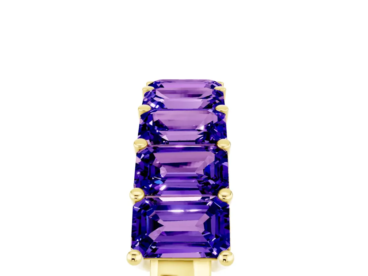 Emerald Cut Tanzanite Prong-Set Eternity Band Yellow gold