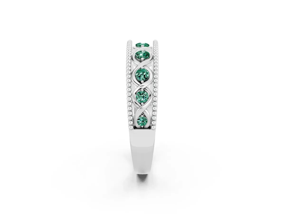 Round Green Sapphire Twist Milgrain Band with Bezel Setting Platinum