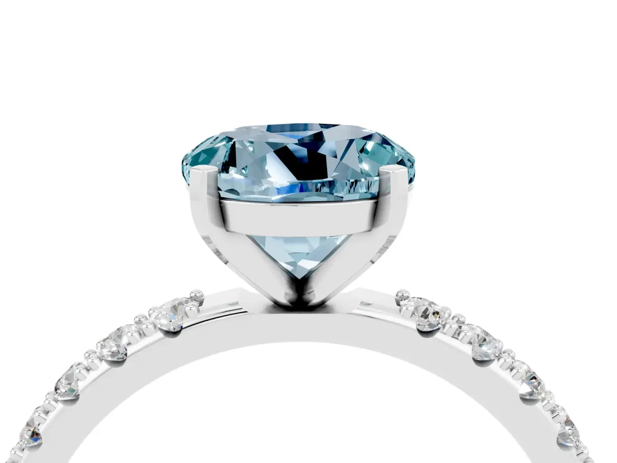 Round Cut Aquamarine Solitaire Pavé Band with Four-Prong Setting Silver