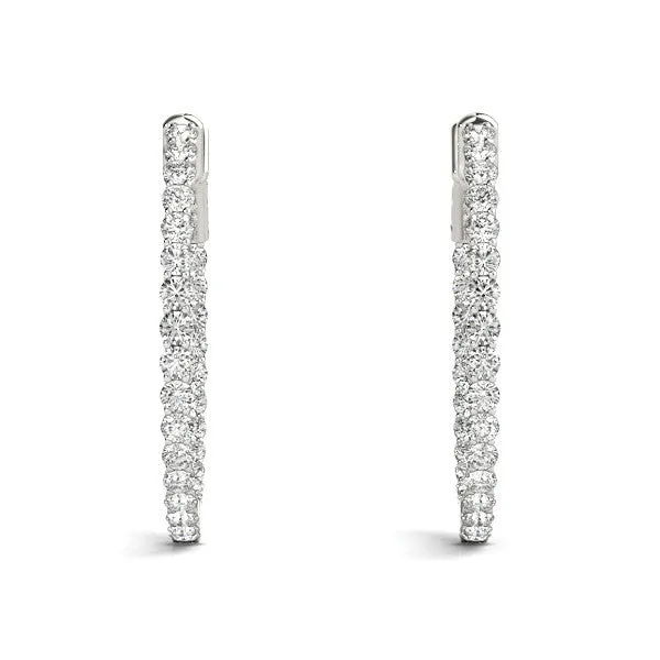 Round Cut Pavé Diamond Hoop Earrings with Four-Prong Setting White gold