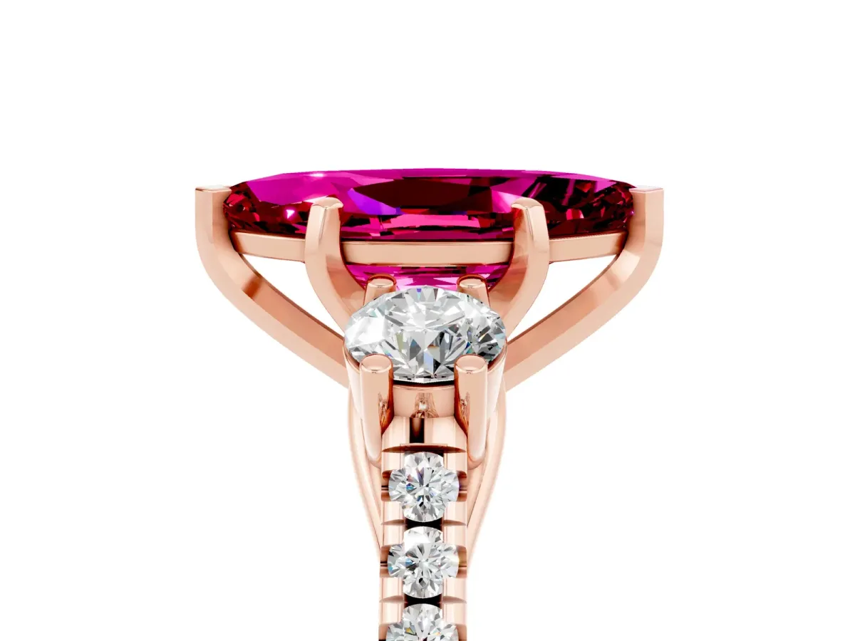 Three-Stone Marquise Cut Garnet Pavé Band with Four-Prong Setting Rose gold
