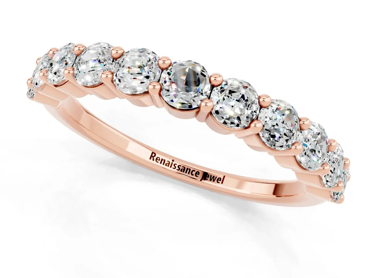 Round Moissanite Half Eternity Band with Prong Setting Rose gold