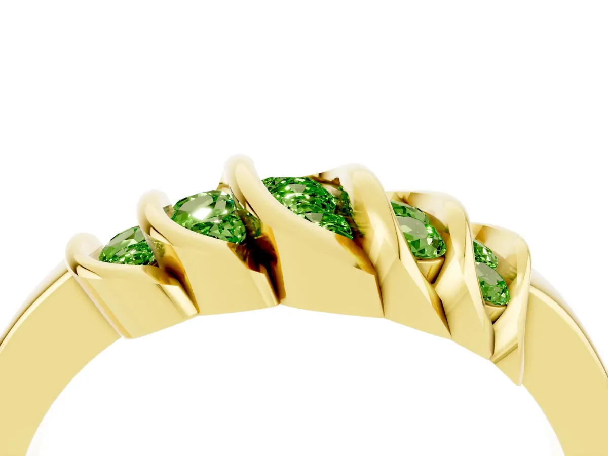 Round Peridot Multi-Row Crossover Band Yellow gold