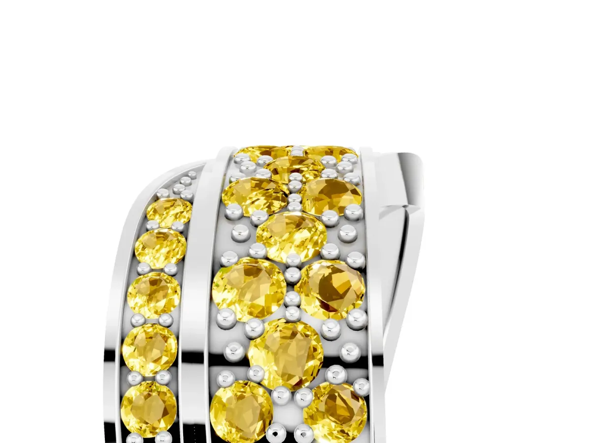 Pavé Round Yellow Sapphire Crossover Band with Bead Prong Setting Platinum
