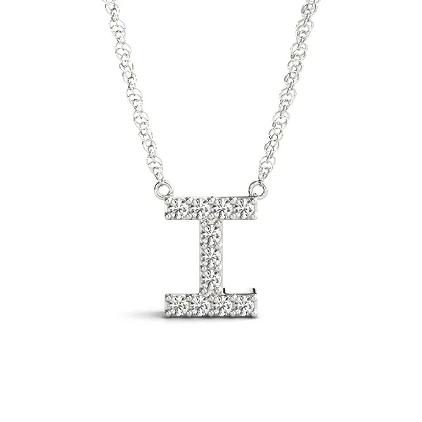 Pavé Round Diamond Letter I Initial Pendant White gold