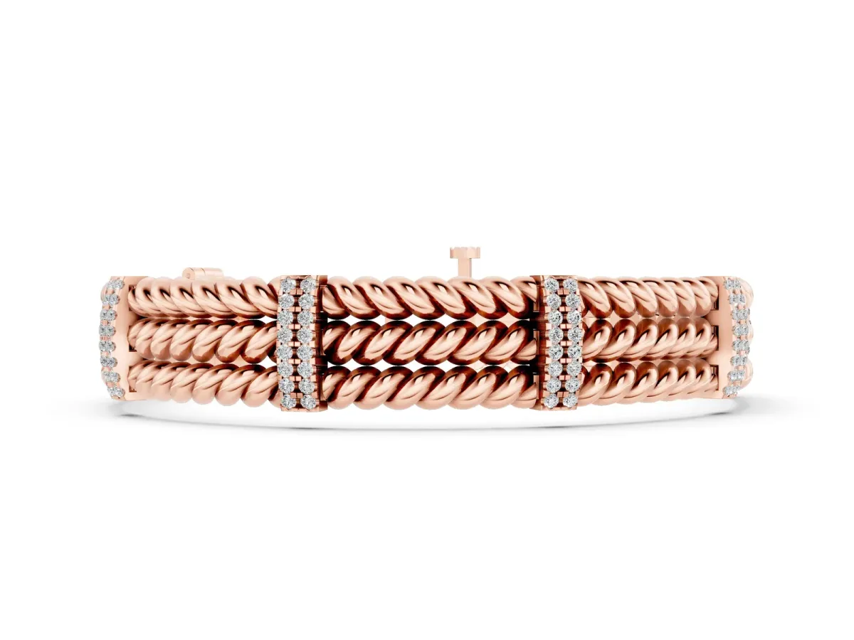 Round Diamond Pavé Rope Bracelet with Box Clasp Rose gold