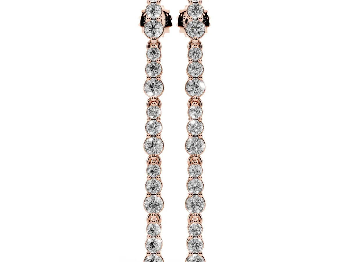 Round Diamond Graduated Dangle Earrings Rose gold