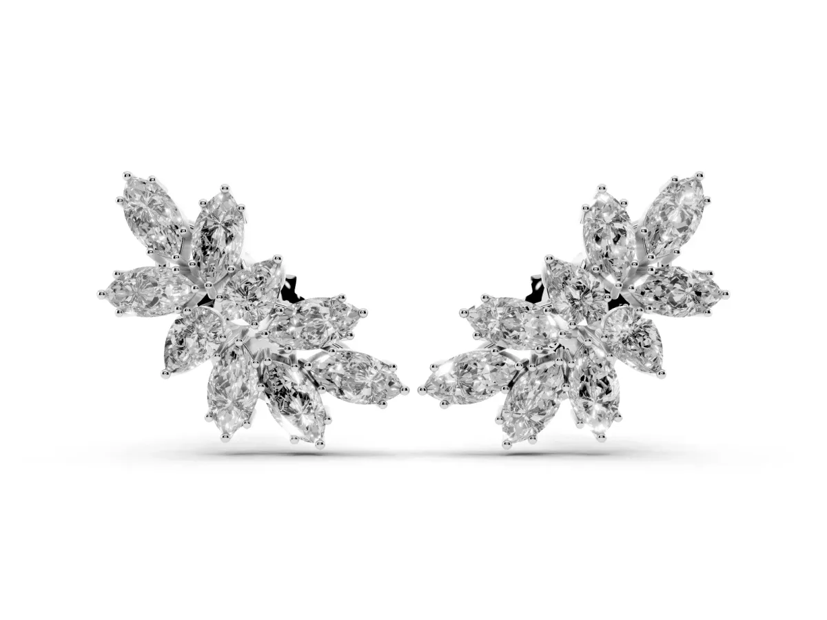 Pear and Marquise Diamond Cluster Stud Earrings Silver