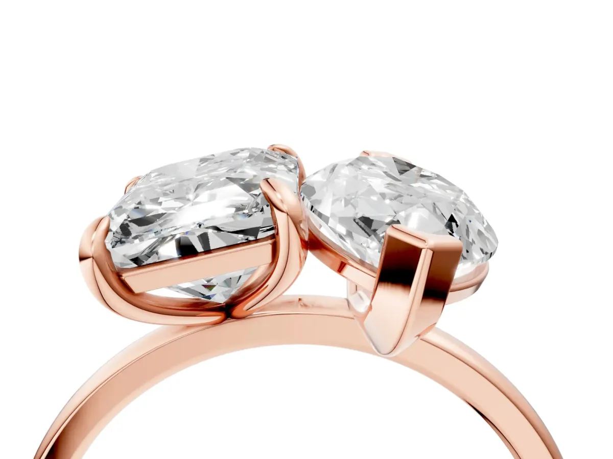 Emerald and Marquise Toi Moi Ring with Prong Setting and Plain Band Rose gold