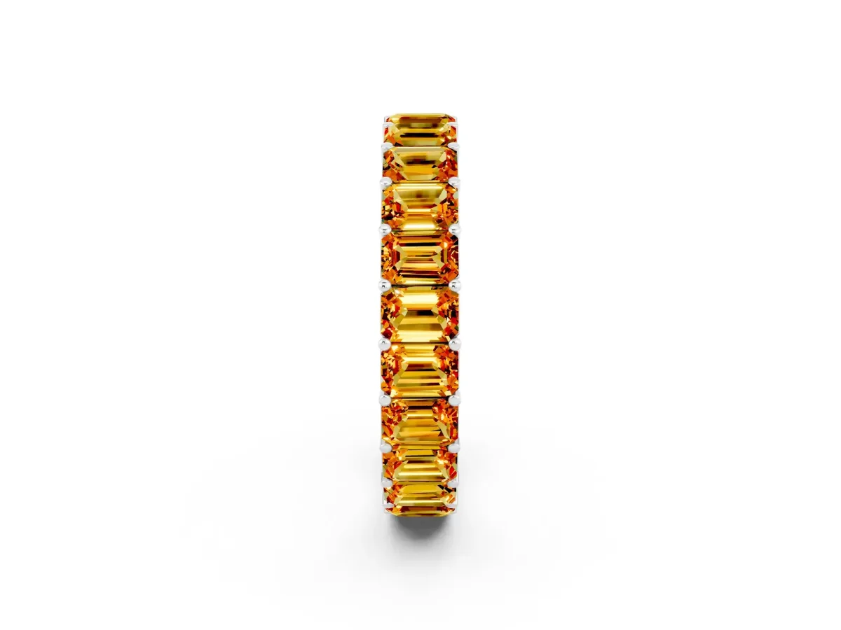 Emerald Cut Citrine Eternity Band with Shared Prong Setting Silver