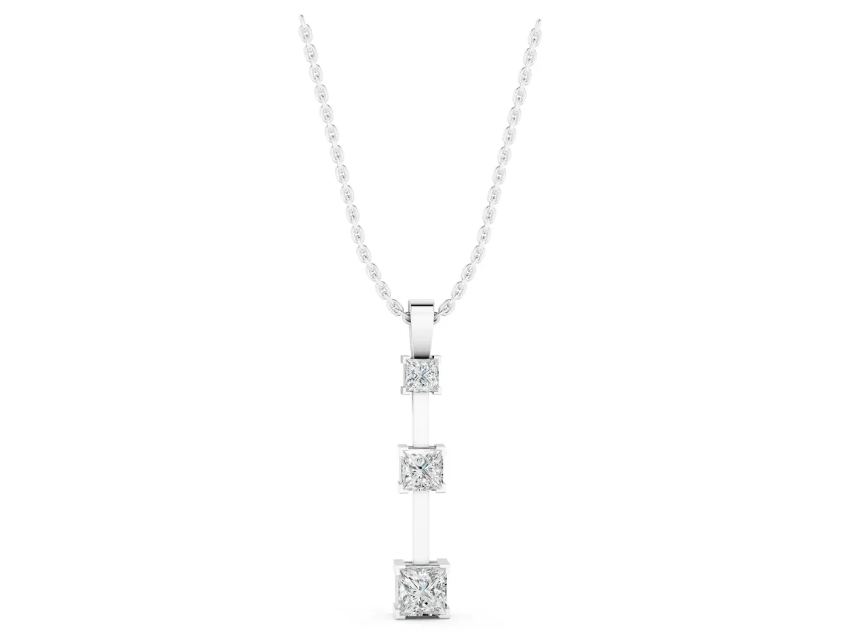 Three-Stone Princess Cut Prong Set Pendant White gold