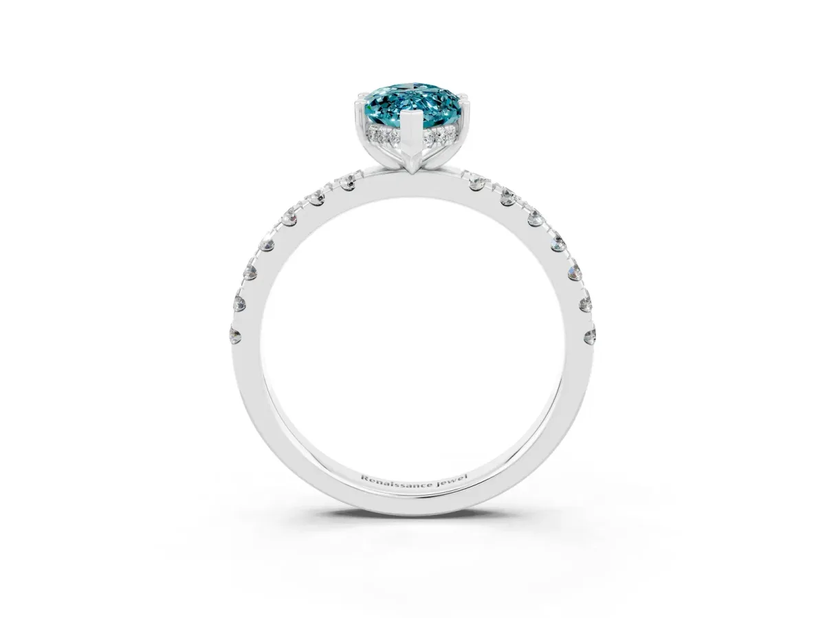 Marquise Cut Blue Topaz Pave Band Solitaire Ring with Round and Prong Setting Silver