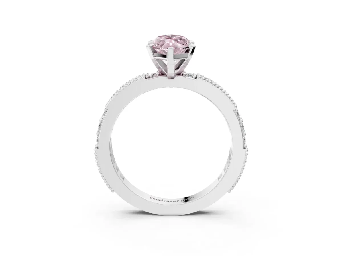 Fancy Pink Marquise Cut Solitaire with Pavé Band and Four-Prong Setting Silver