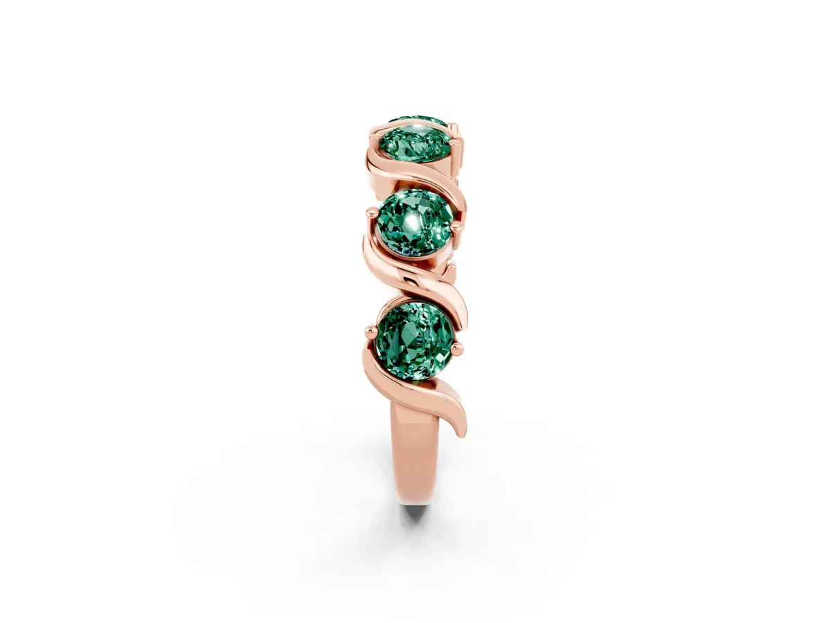 Six-Stone Round Green Sapphire Wave Band with Shared Prong Setting Rose gold