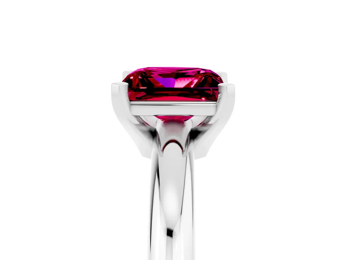 Princess Cut Garnet Solitaire Engagement Ring with Round Band and Four-Prong Setting Silver