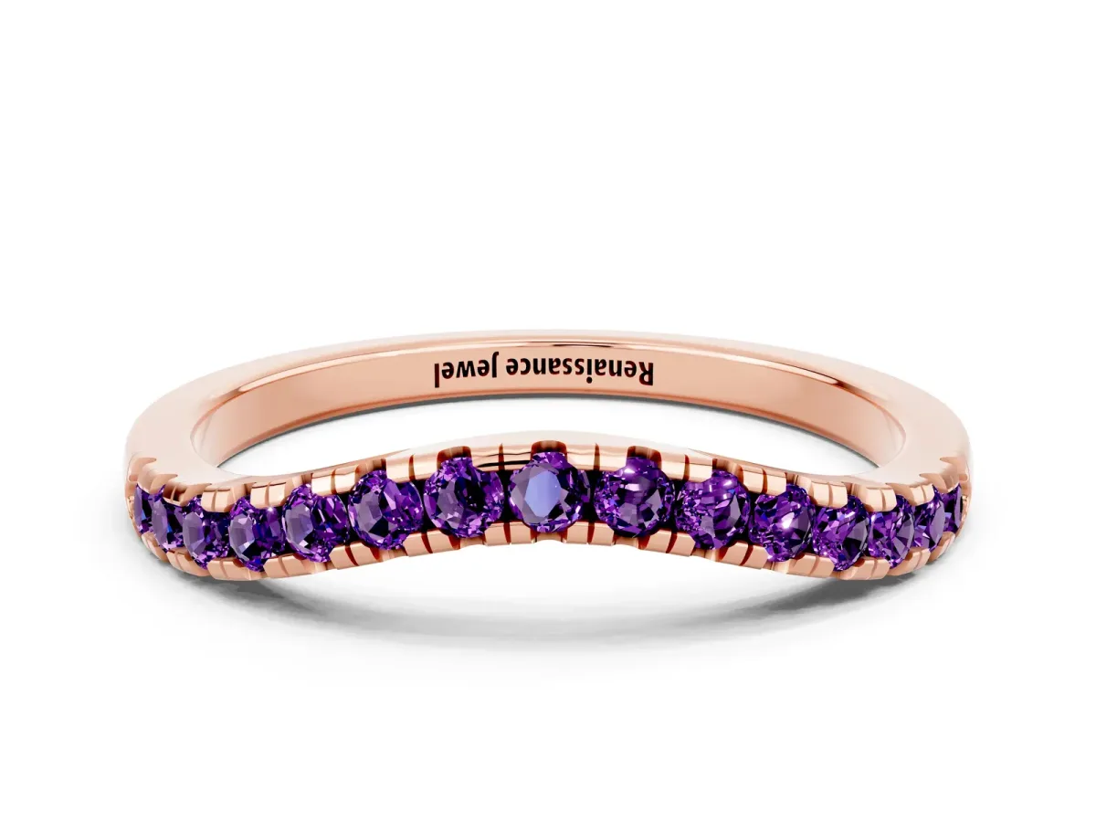 Amethyst Pavé Curved Wedding Band Rose gold