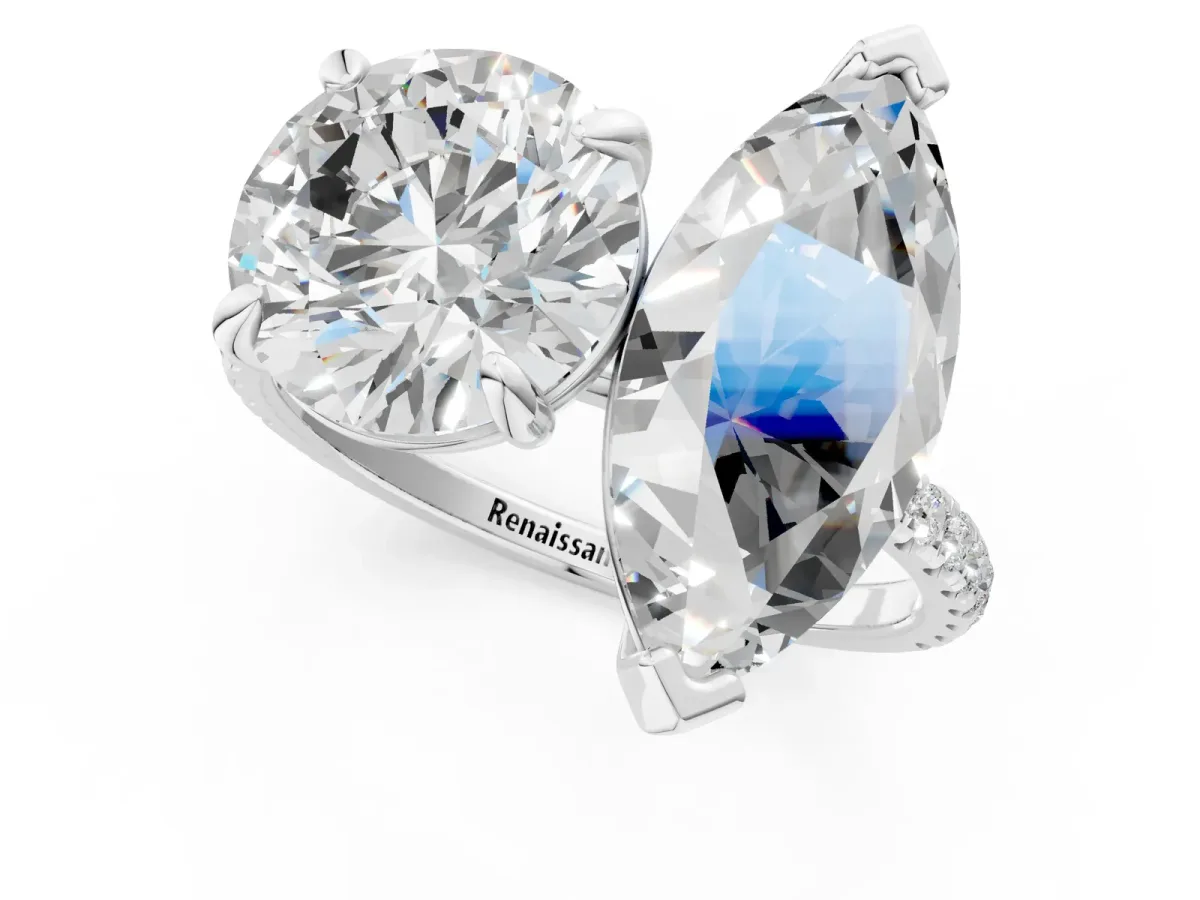 Round and Marquise Toi Moi Ring with Prong Setting and Micro Pave Band Silver