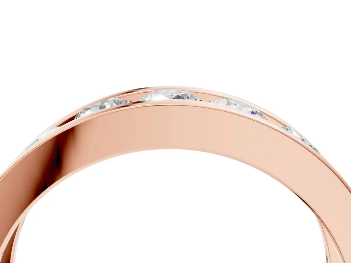 Round Diamond Linear Channel Mens Band Rose gold