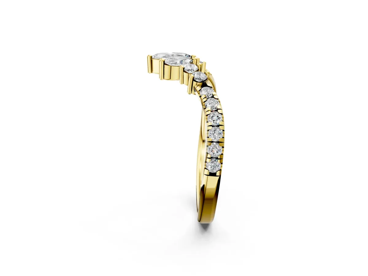 Chevron Marquise and Round Diamond Open Band with Prong Setting Yellow gold
