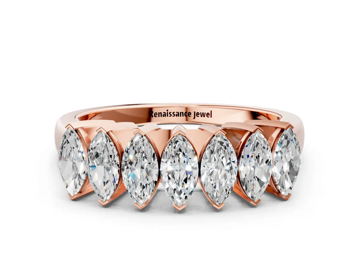 Marquise Diamond Prong Set White Gold Curved Band Rose gold