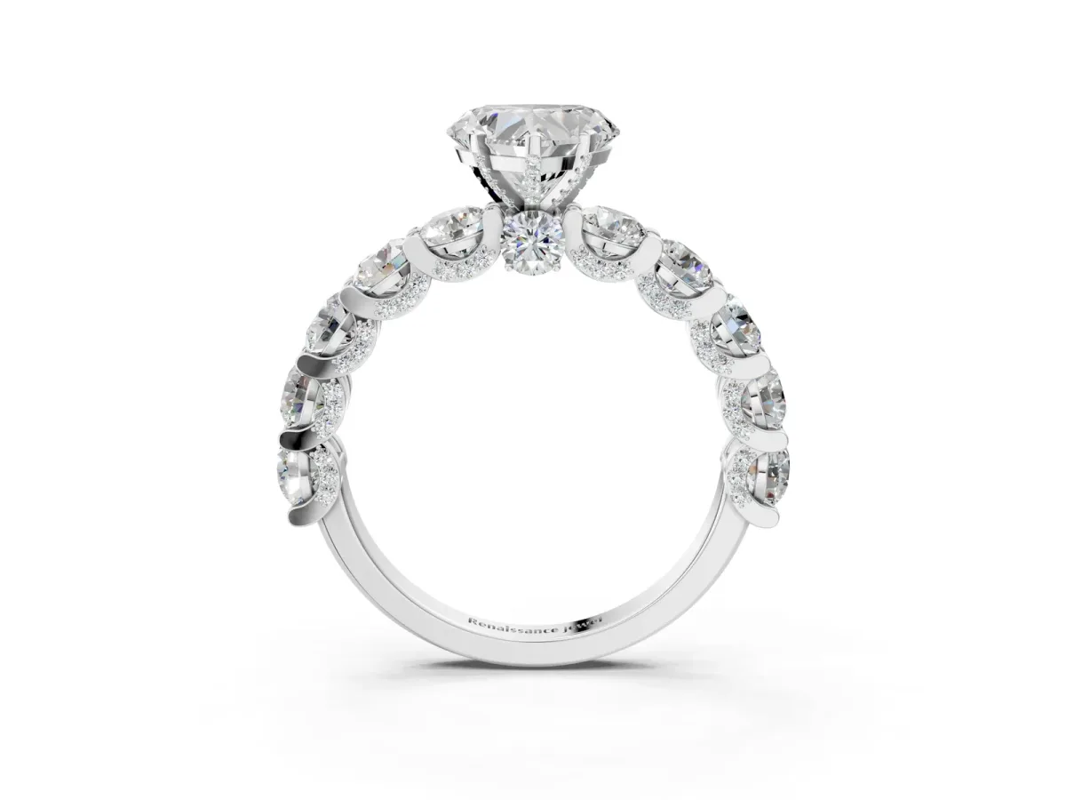 Heart Cut Diamond Side Stone Engagement Ring with Four-Prong Setting White gold