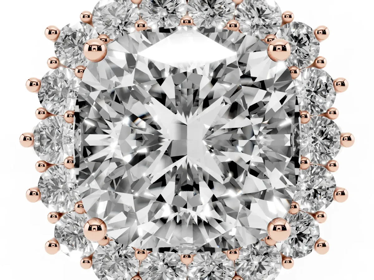 Cushion Diamond Halo Engagement Ring with Round Diamond Accents Rose gold