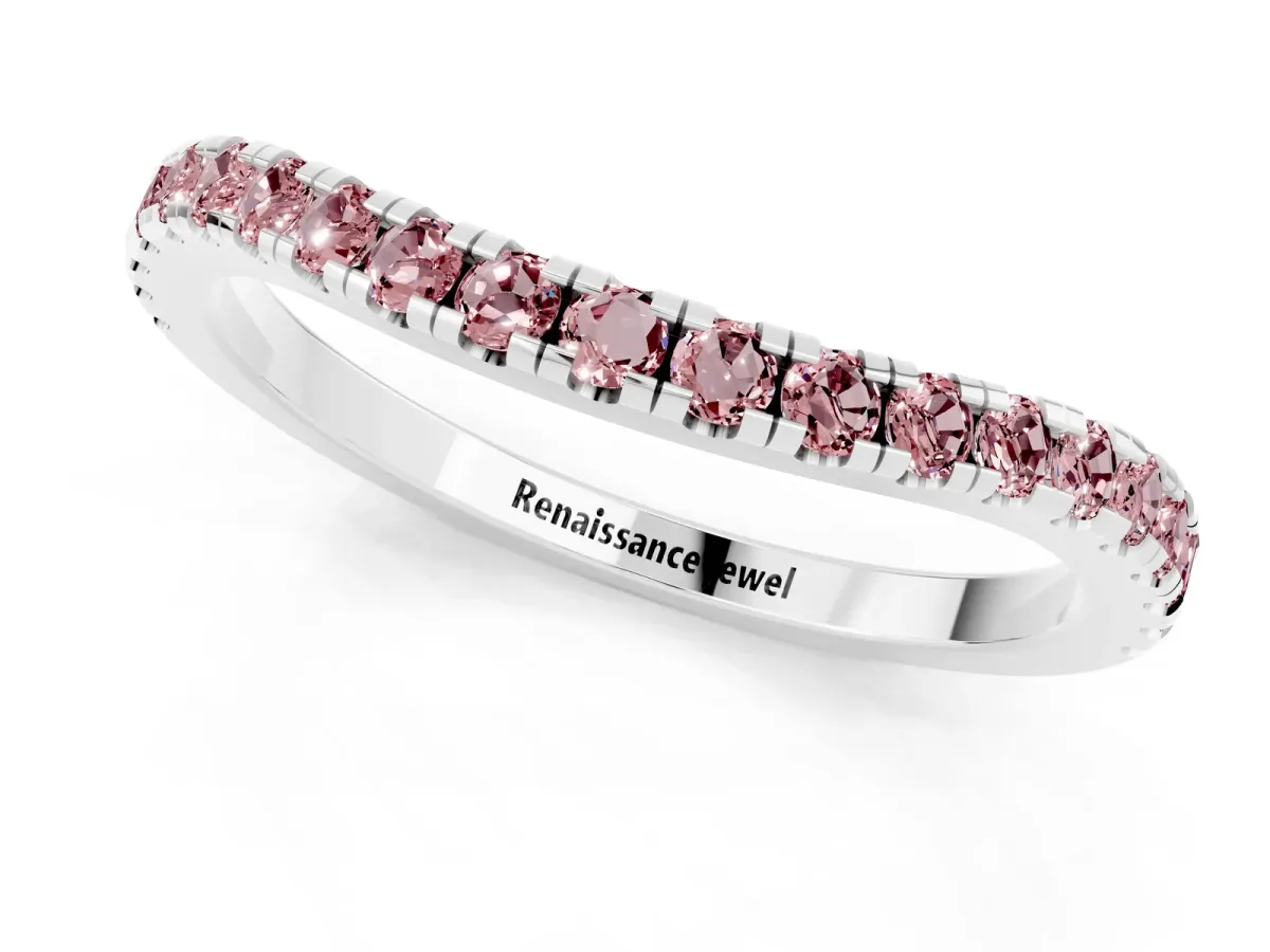 Round Morganite Pavé Half Eternity Band with Shared Prong Setting Silver