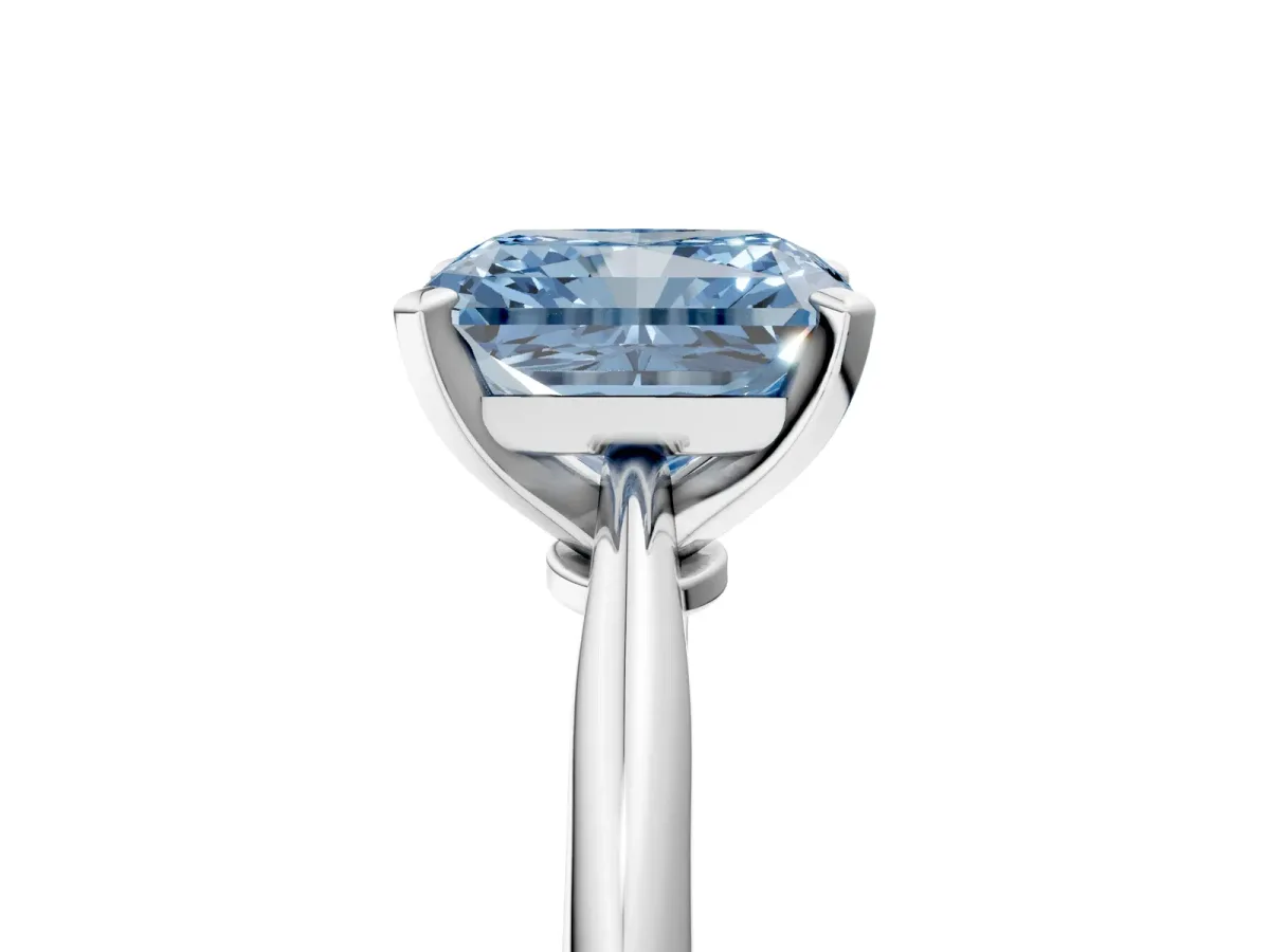 Fancy Blue Radiant Cut Diamond Solitaire Engagement Ring with Classic Band and Four-Prong Setting Silver