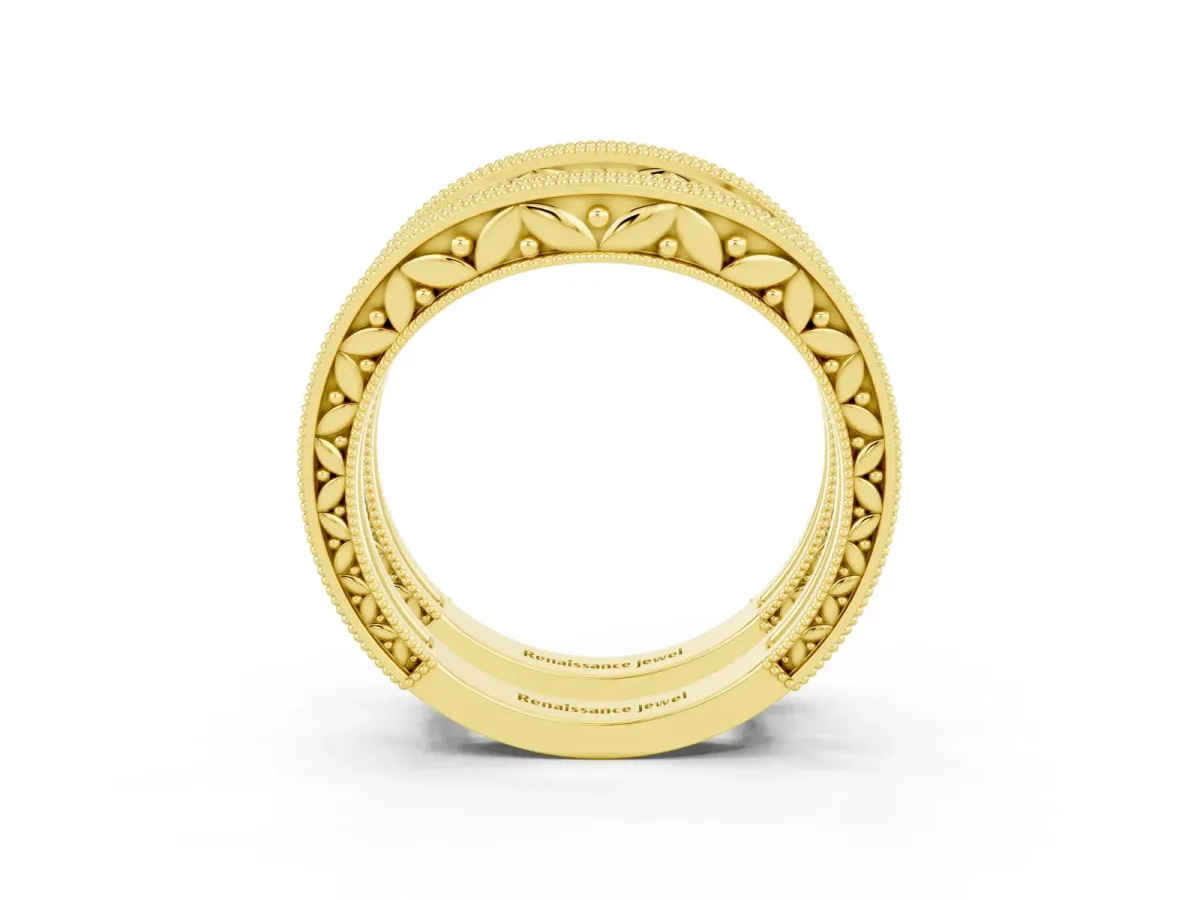 Round Blue Topaz Milgrain Eternity Band with Channel Setting Yellow gold