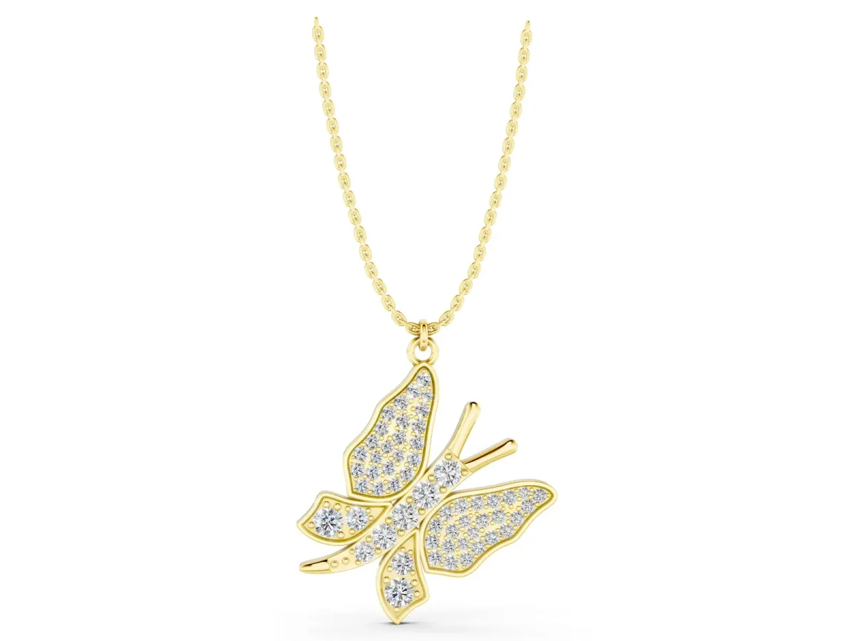Pavé Round Diamond Butterfly Pendant Yellow gold