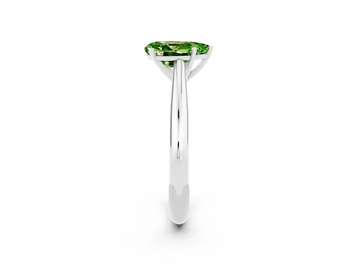 Pear Cut Peridot Solitaire Engagement Ring with Cathedral Setting and Four-Prong Mount White gold