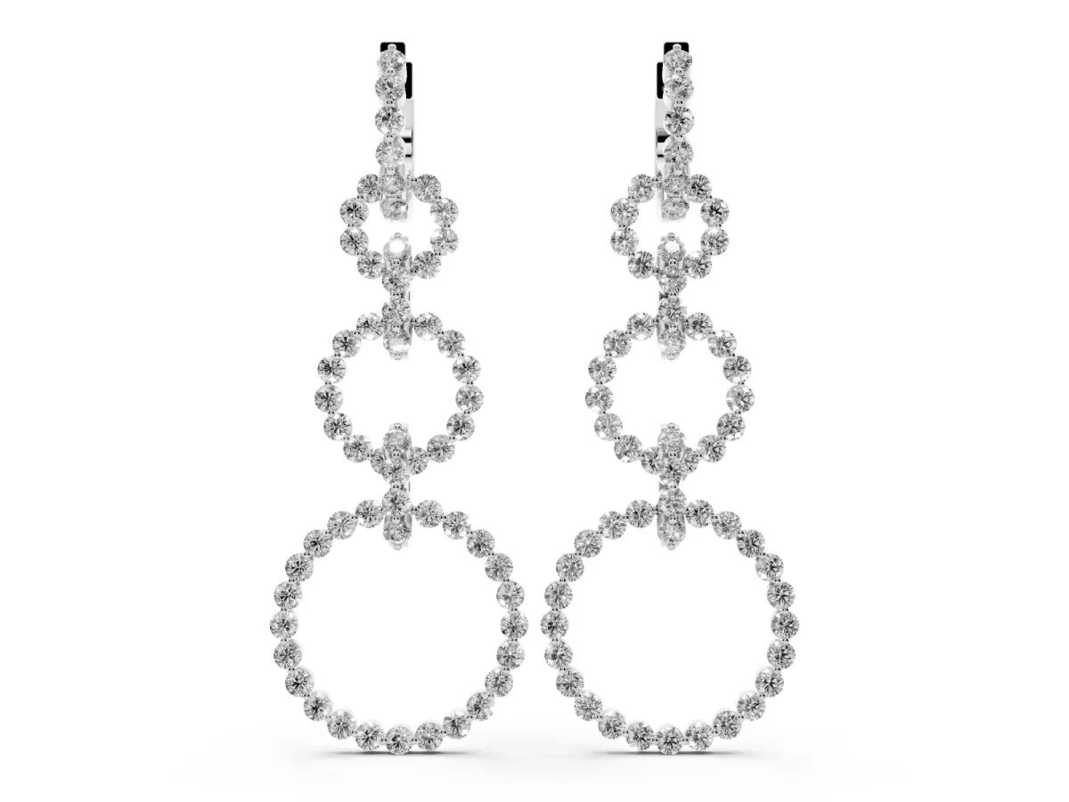 Round Diamond Multiway Open Circle Statement Earrings Silver