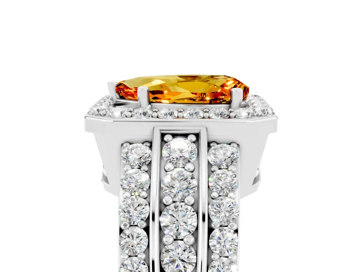 Pear Cut Halo Citrine Ring with Round Split Shank and Prong Setting Silver