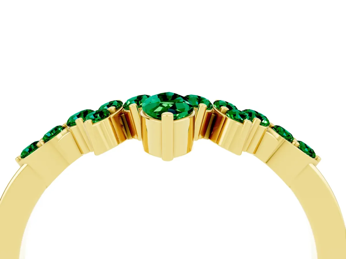 Marquise and Round Emerald Chevron Band with Prong Setting Yellow gold