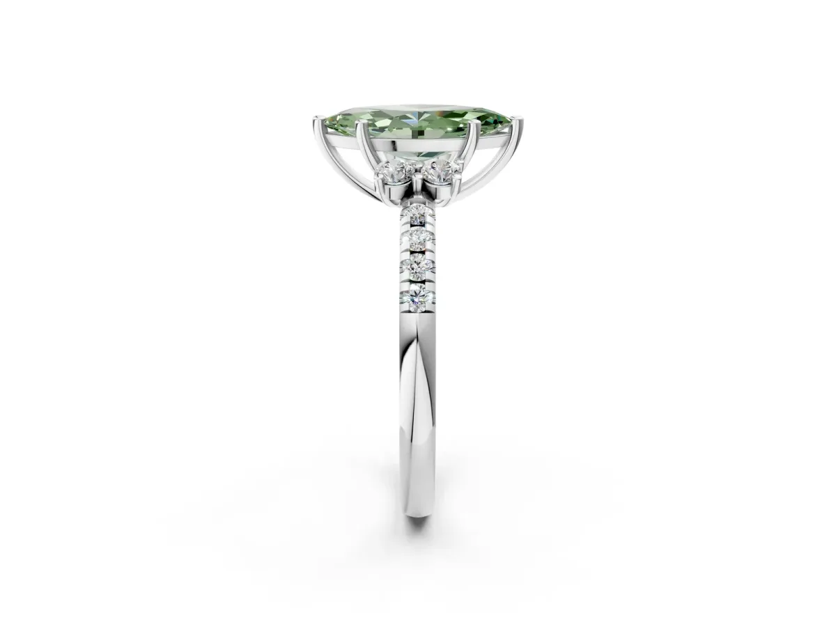 Fancy Green Marquise Cut Diamond Three-Stone Pave Band with Four-Prong Setting Silver